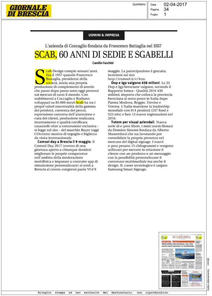 Giornale di Brescia-  April 2nd, 2017